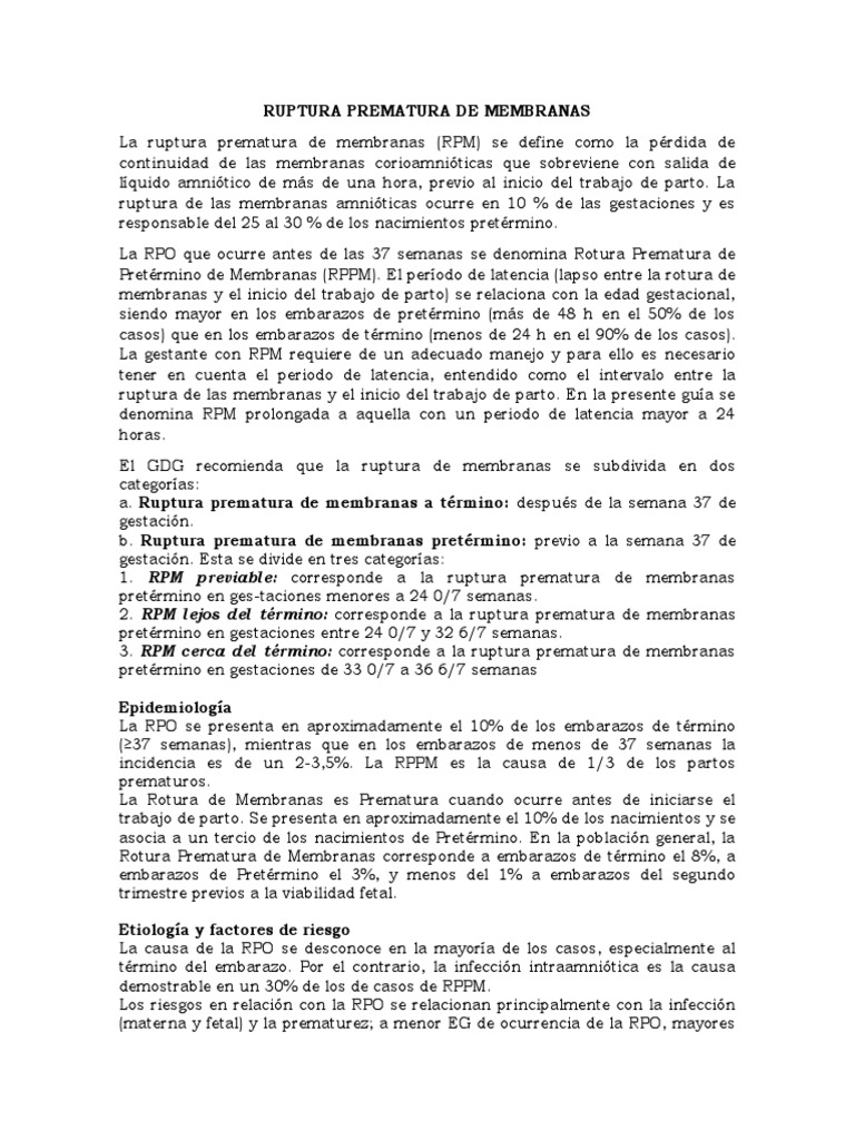 Ruptura Prematura de Membranas | PDF | Parto prematuro | El embarazo