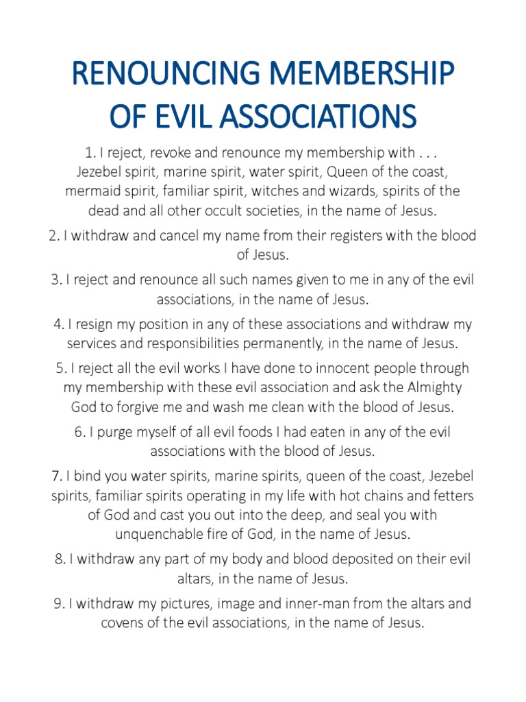 Renunciations of Evil Associations PDF Deliverance Ministry