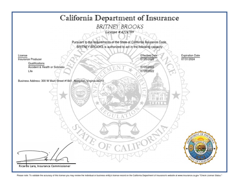 CA Ins Nonres License | PDF