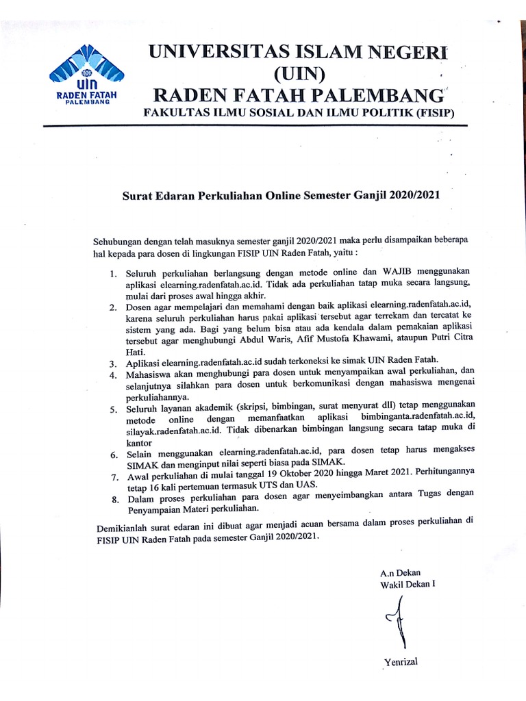 Surat Edaran Perkuliahan | PDF