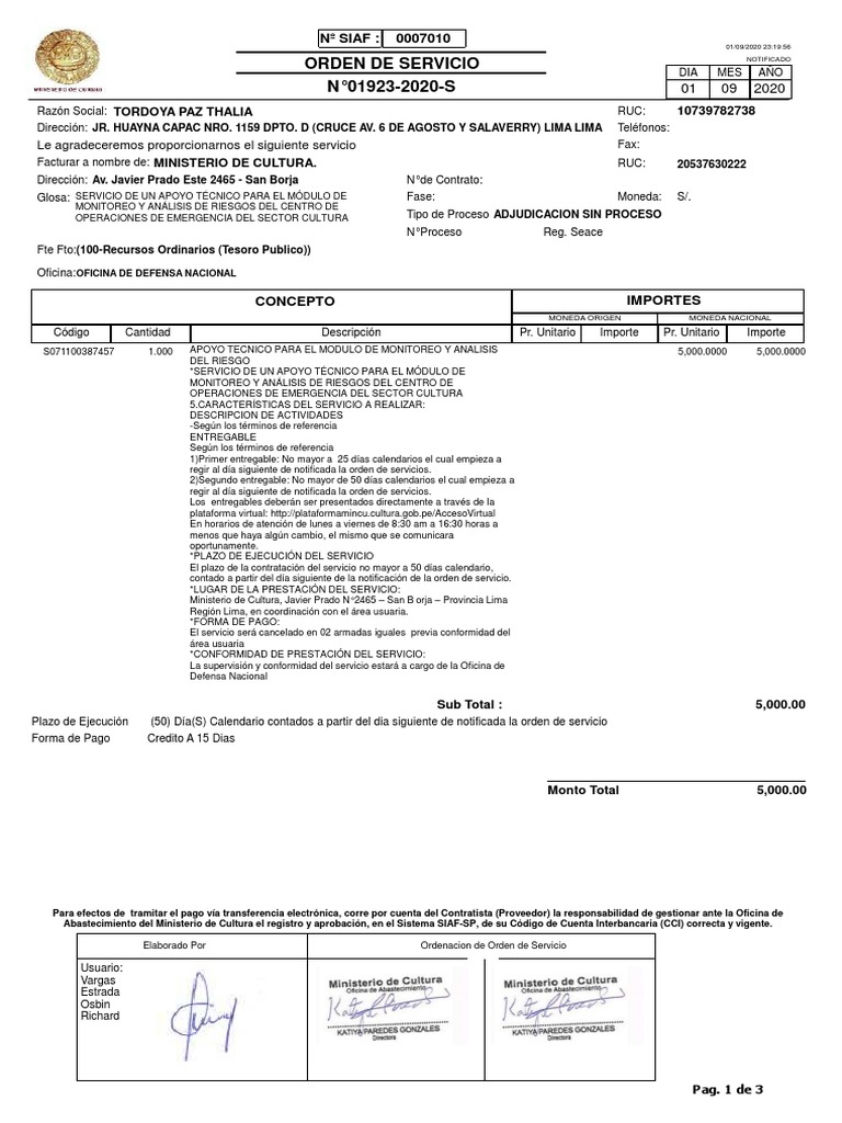 Quipu (CS) - Orden de Servicio Nro. 01923 - 2020 | PDF | Corrupción ...