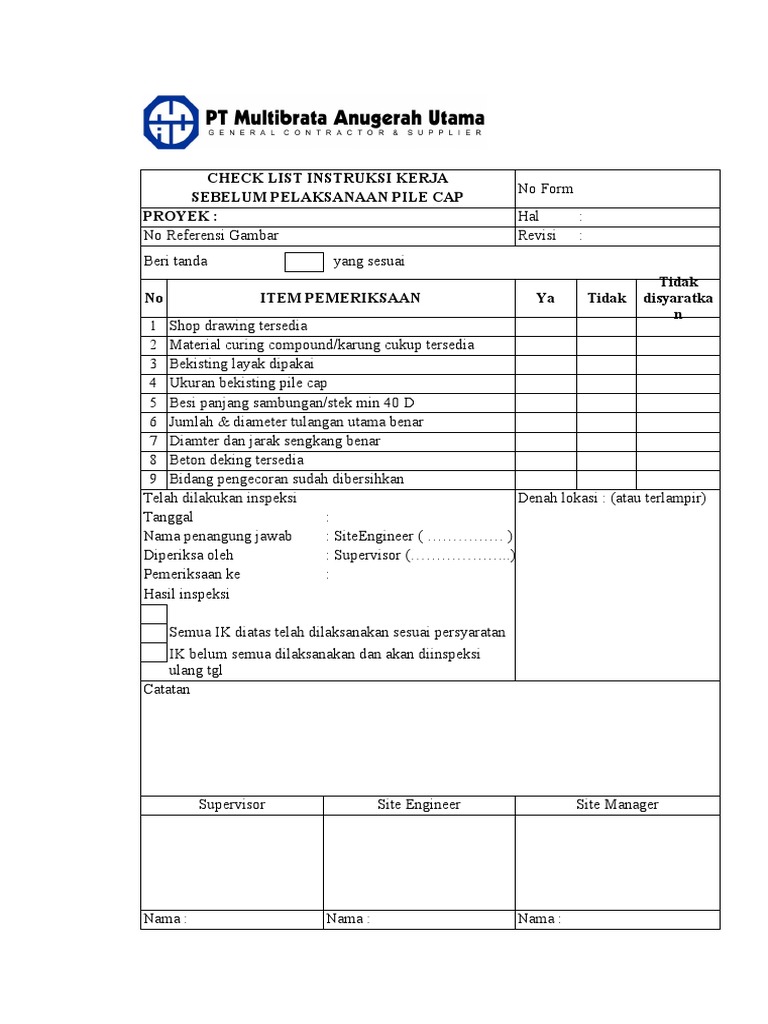 Pemeriksaan Pile Cap dan Bekisting | PDF