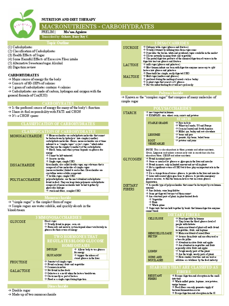 Macronutrients Carbohydrates | PDF | Diet & Nutrition | Dietary Fiber