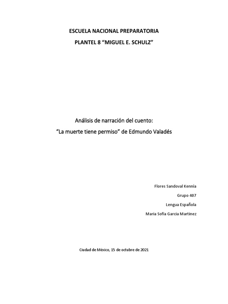 Reporte Escrito de La Muerte Tiene Permiso PDF México Cuentos