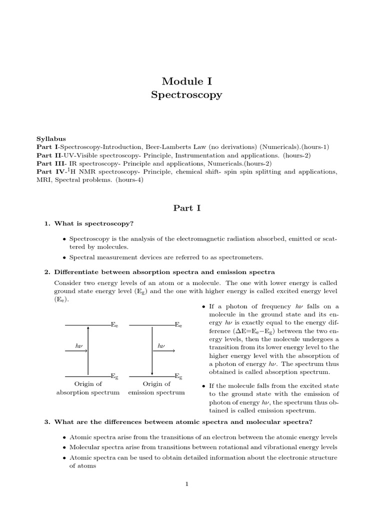 Spectroscopy Notes PDF Spectroscopy Infrared Spectroscopy