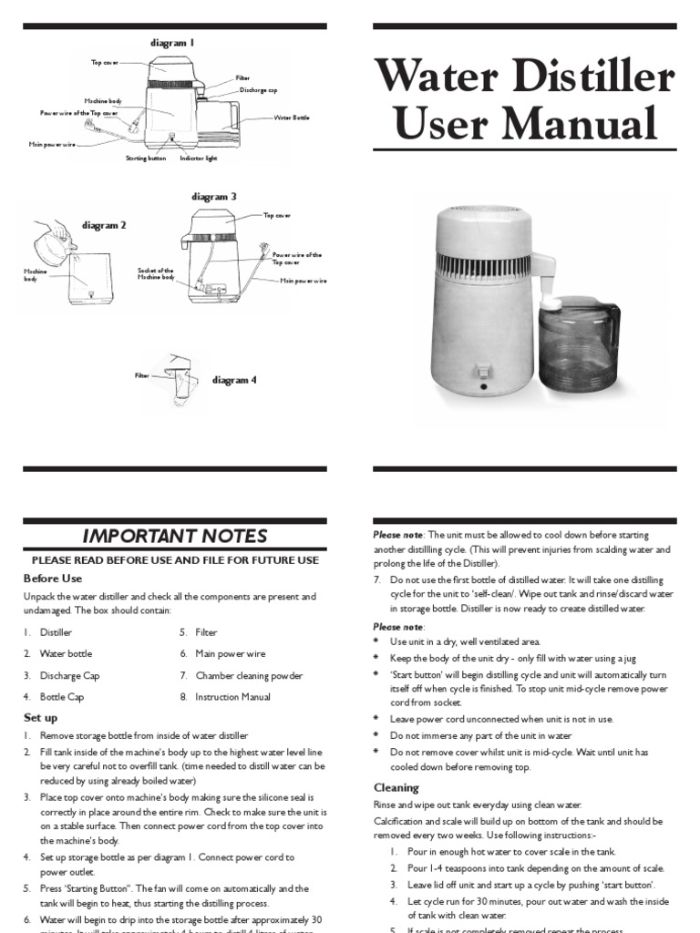 Water Distiller Manual PDF Water Distillation