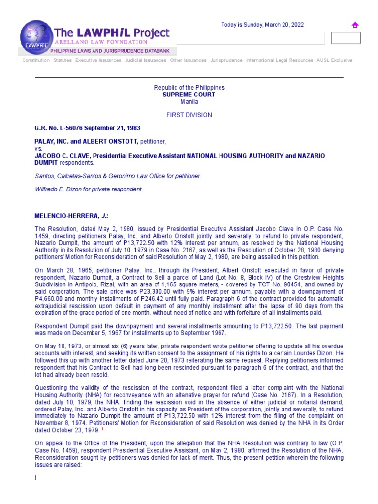 Supreme Court Ruling on Contract Rescission | PDF | Lawsuit | Judgment ...