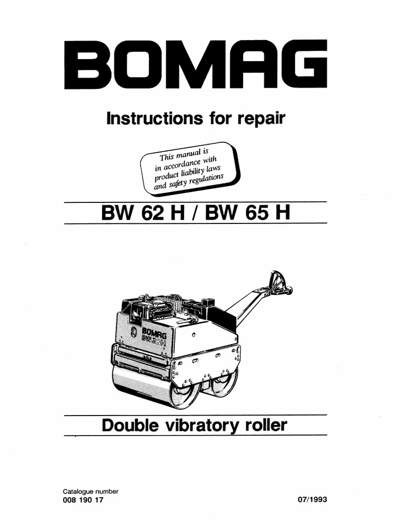 Bomag Double Vibratory Roller BW62H - BW65H Service Manual | PDF
