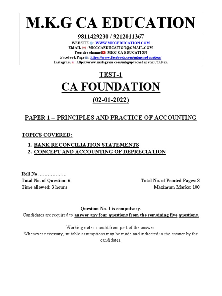 Ca Foundation Accounts Test 1 Pdf Debits And Credits Cheque