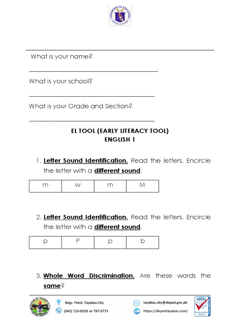 Grade 1 Reading Test | PDF | Syllable | Cognitive Science