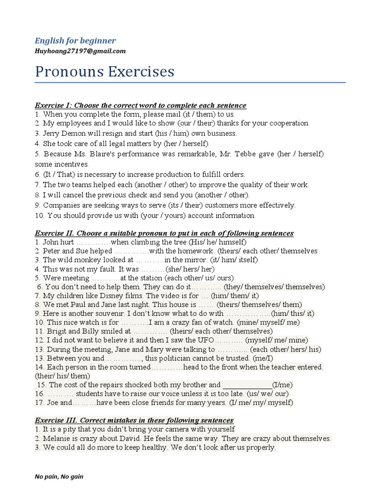 Pronouns Exercises | PDF