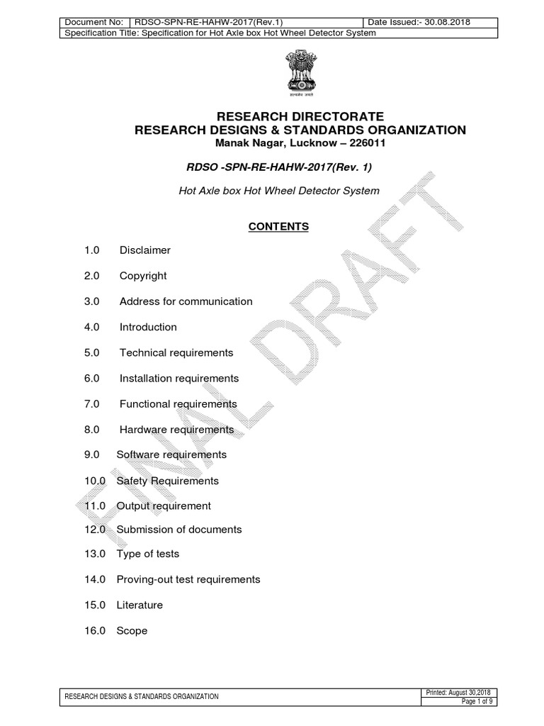 Final Draft Revised Spec - Hahw 30.08.18 | PDF | Specification ...
