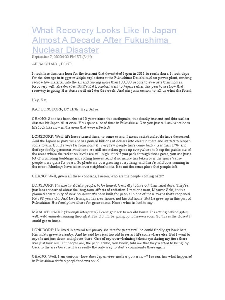 Fukushima Nuclear Disaster - Script | PDF | Energy Technology | Nature