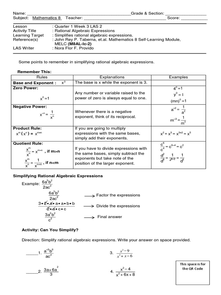 MATH-8-Q1 - WEEK-3 - LAS 2 - Final | PDF | Exponentiation | Rational Number