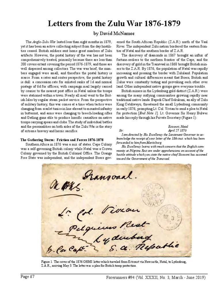 Postal History of the Zulu War 1876-1879 | PDF | Battle Of Isandlwana ...