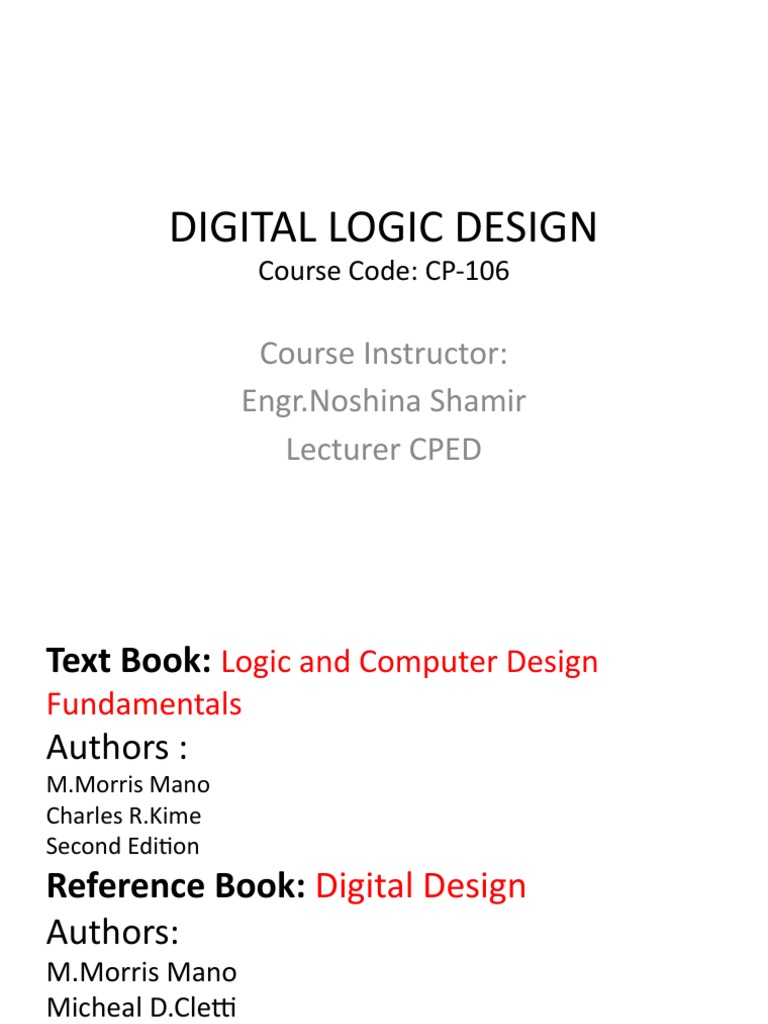 Digital logic design course instructor engr noshina shamir lecturer