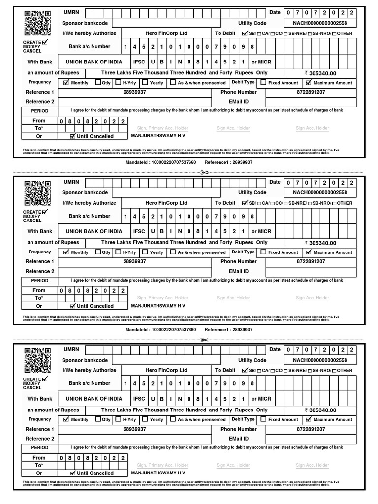Mandate Form LA1186359 PDF Debit Card Banks