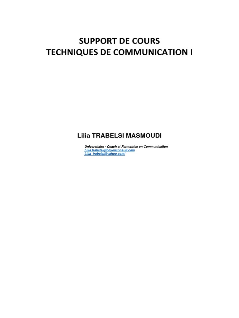 Techniques de Communication I - Cours PDF | PDF | la communication | la ...