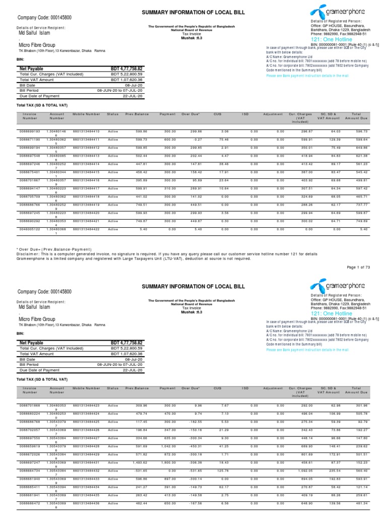 Mobil Bill July, 20 | PDF | Value Added Tax | Taxes