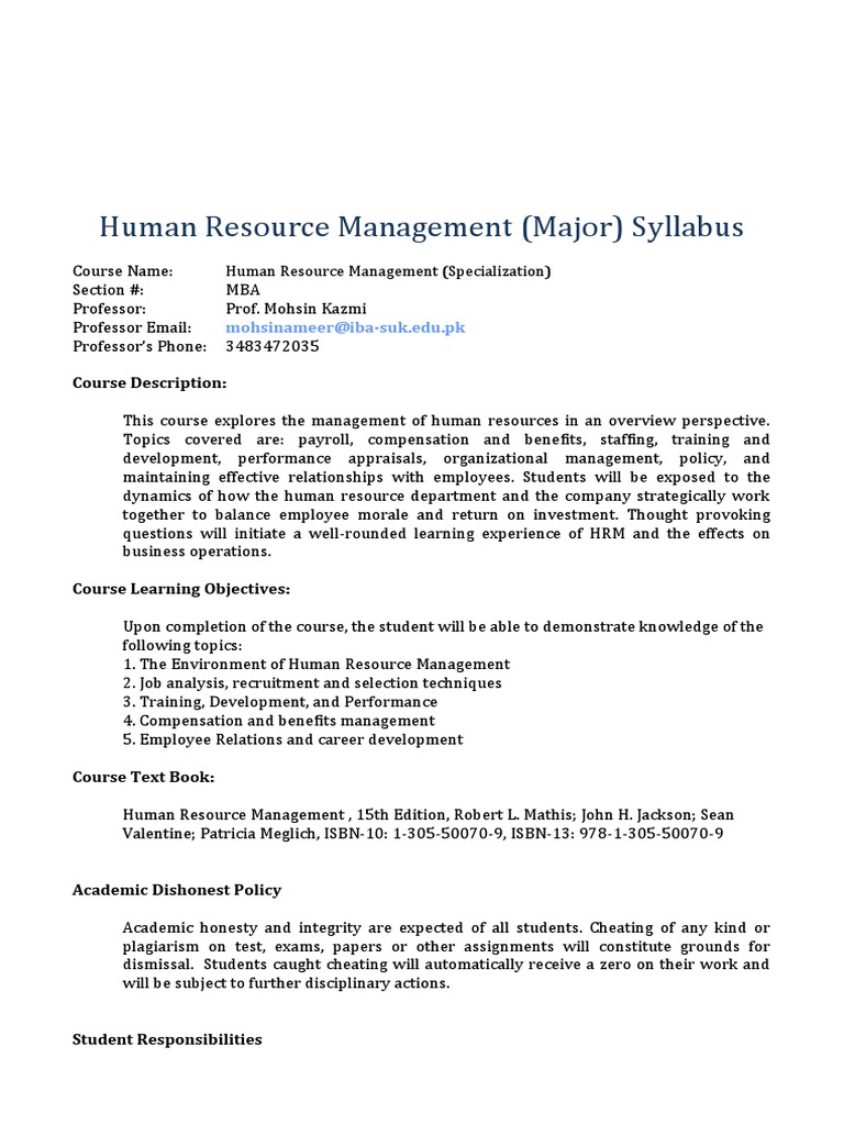 2022 MBA - Human Resource Management Specialization Syllabus | PDF ...