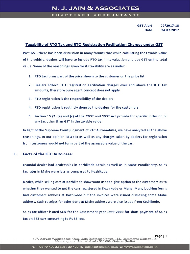 Gst Alert 09 Taxability Of Rto Tax Or Rto Registration Fee Be Under Gst