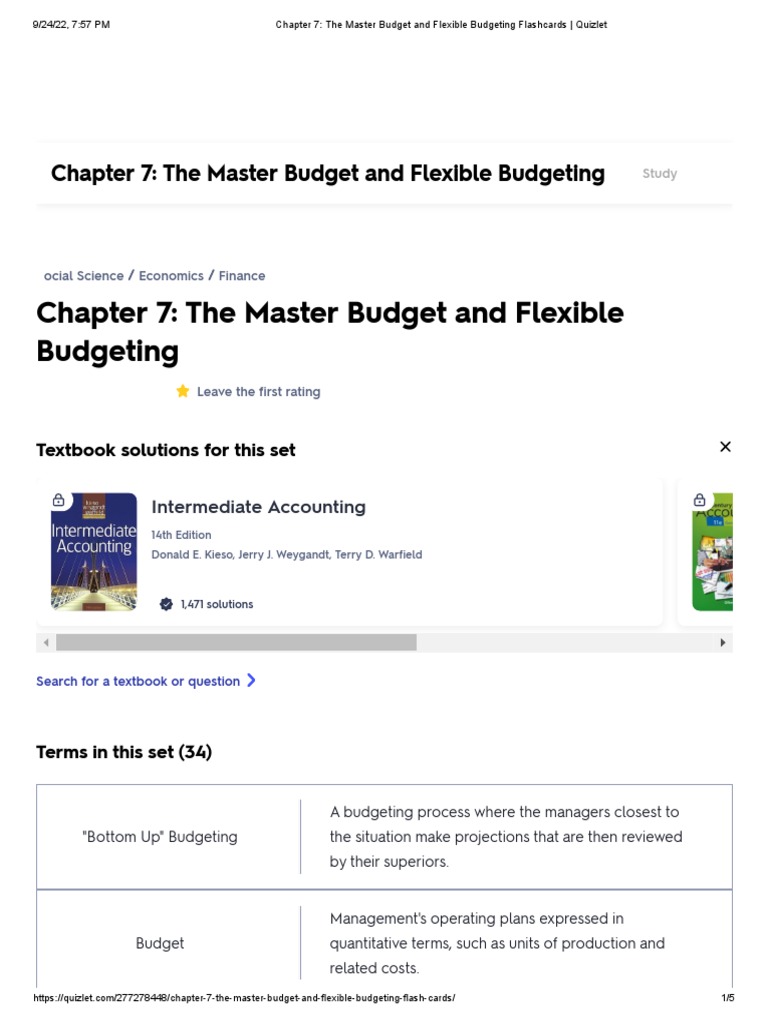 Chapter 7 The Master Budget and Flexible Budgeting Flashcards