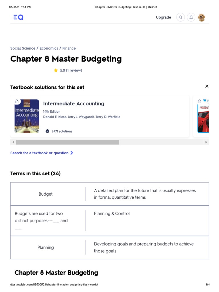 Chapter 8 Master Budgeting Flashcards Quizlet PDF Budget