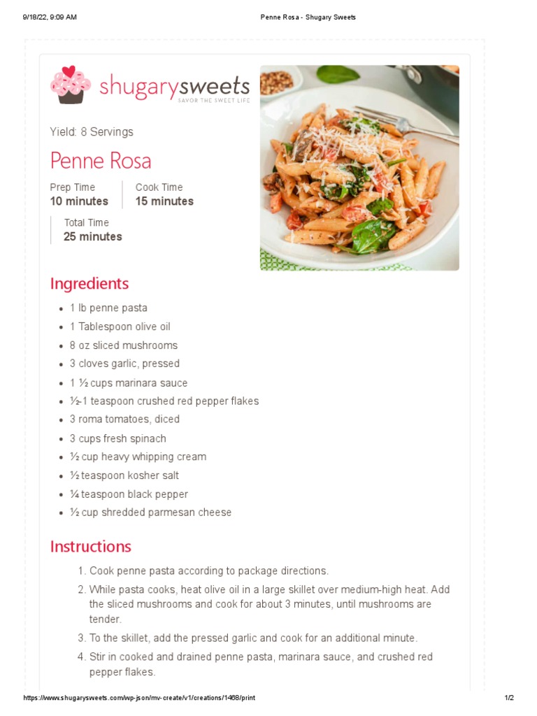 Penne Rosa PDF Pasta Sauce