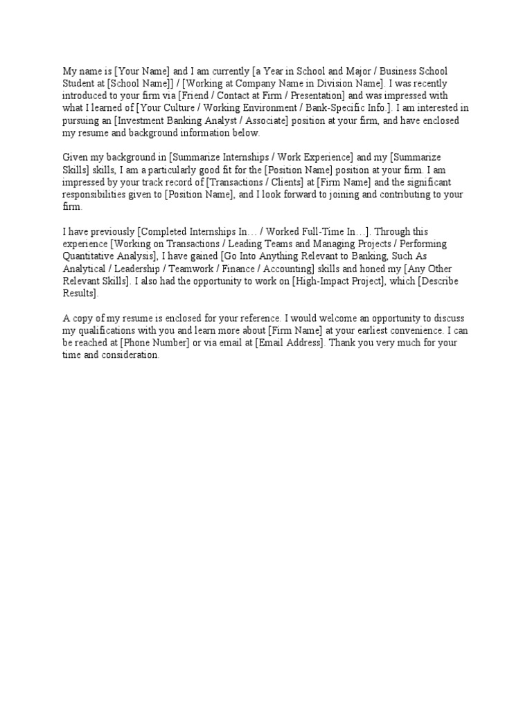Investment Banking Cover Letter Template Pdf Internship Job Hunting