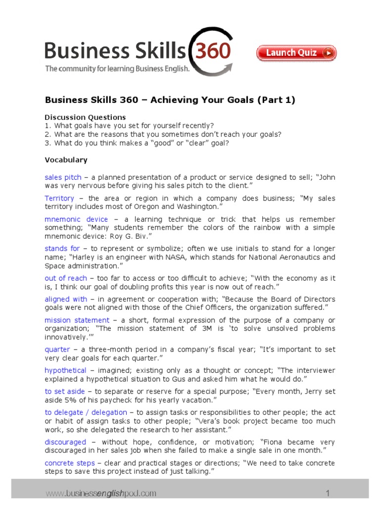 360 Goals1 | PDF | Goal | Sales