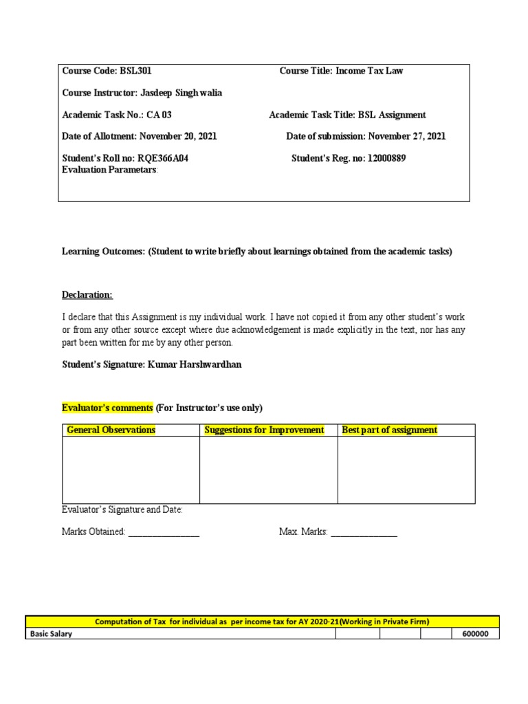 BSL Assignment 03 PDF Tax Deduction Renting