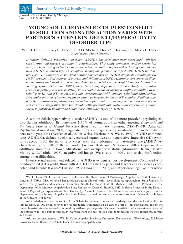 ADHD and Conflict in Young Couples | PDF | Attention Deficit ...