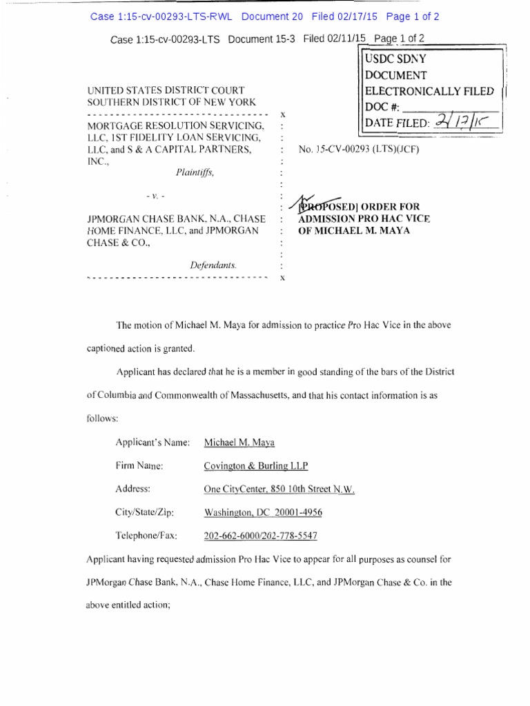 20 Order for Admission Pro Hac Vice of Michael m. Maya PDF Chase