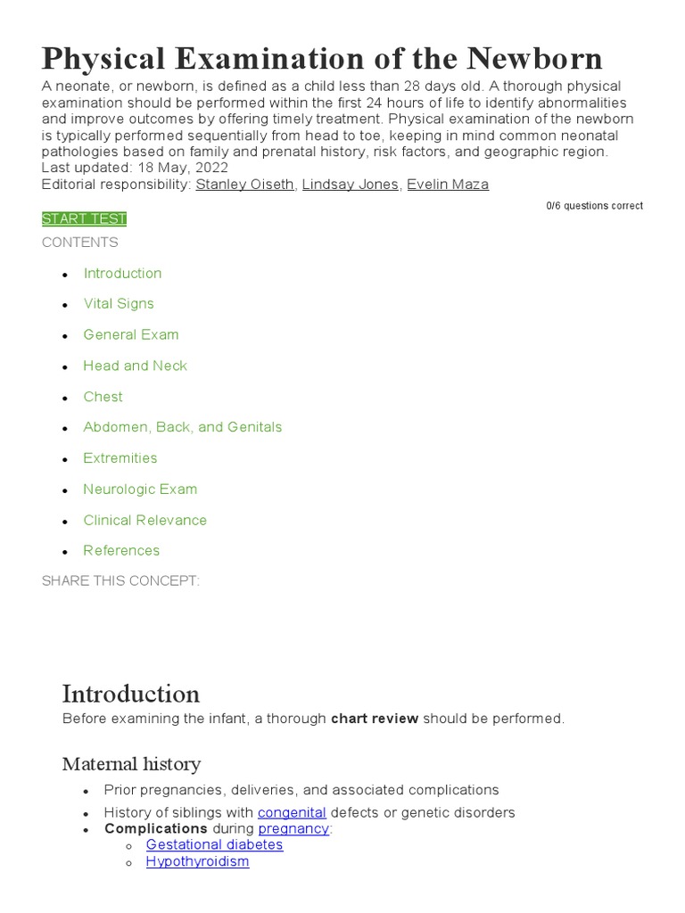 Newborn Physical Examination Guide | PDF | Childbirth | Congenital ...