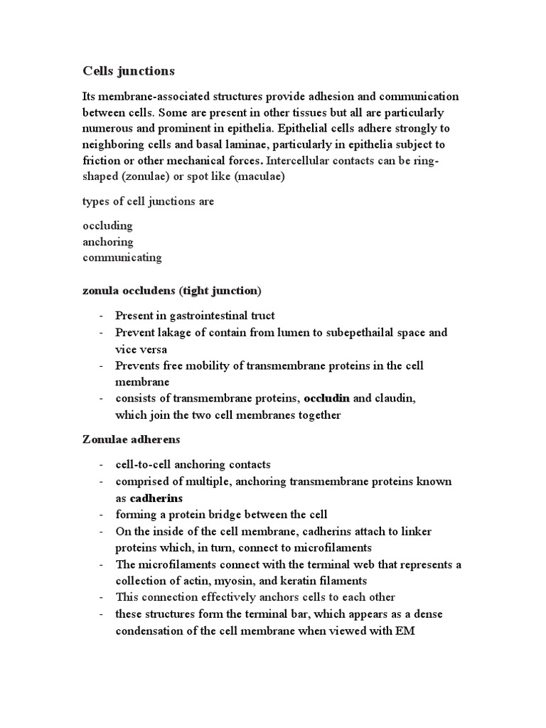 Types of cell junctions occluding, anchoring, communicating PDF