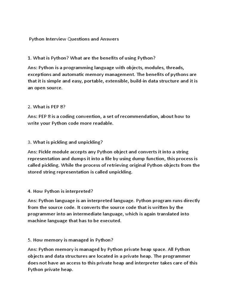 Python best interview question collection | PDF | Python (Programming ...