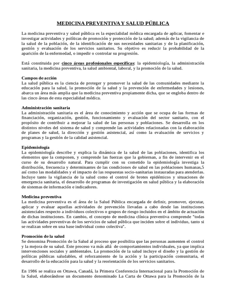Medicina Preventiva Y Salud Pública Pdf Promoción De La Salud