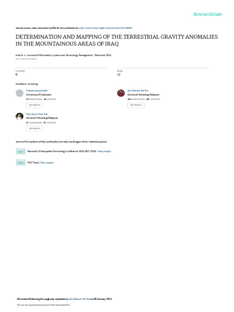 Determination And Mapping Of The Terrestrial Gravity Anomalies In Pdf