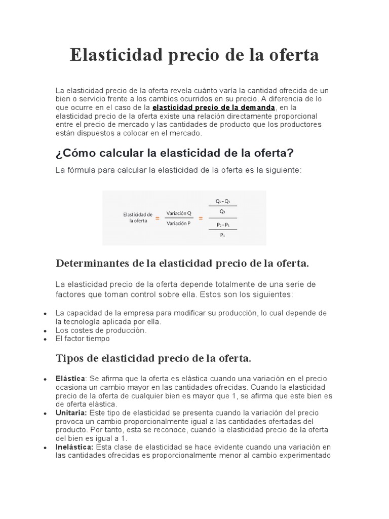 Fórmula de Elasticidad Precio de la Oferta | PDF | Elasticidad ...
