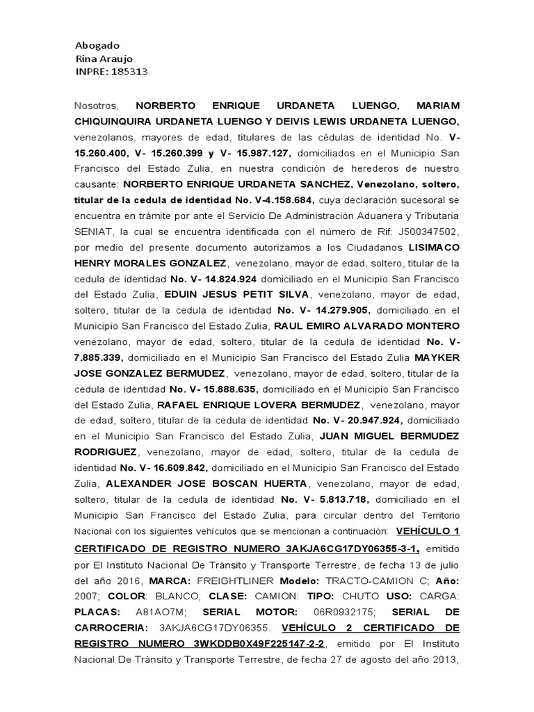 AUTORIZACION PDF Remolque (Vehículo) Camión