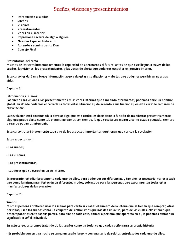 Sueños Visiones y Presentimientos PDF Sueño Biblia