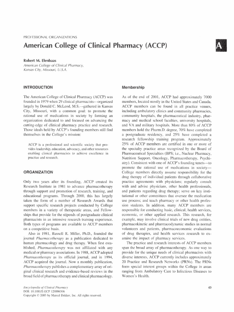 American College Of Clinical Pharmacy Pdf