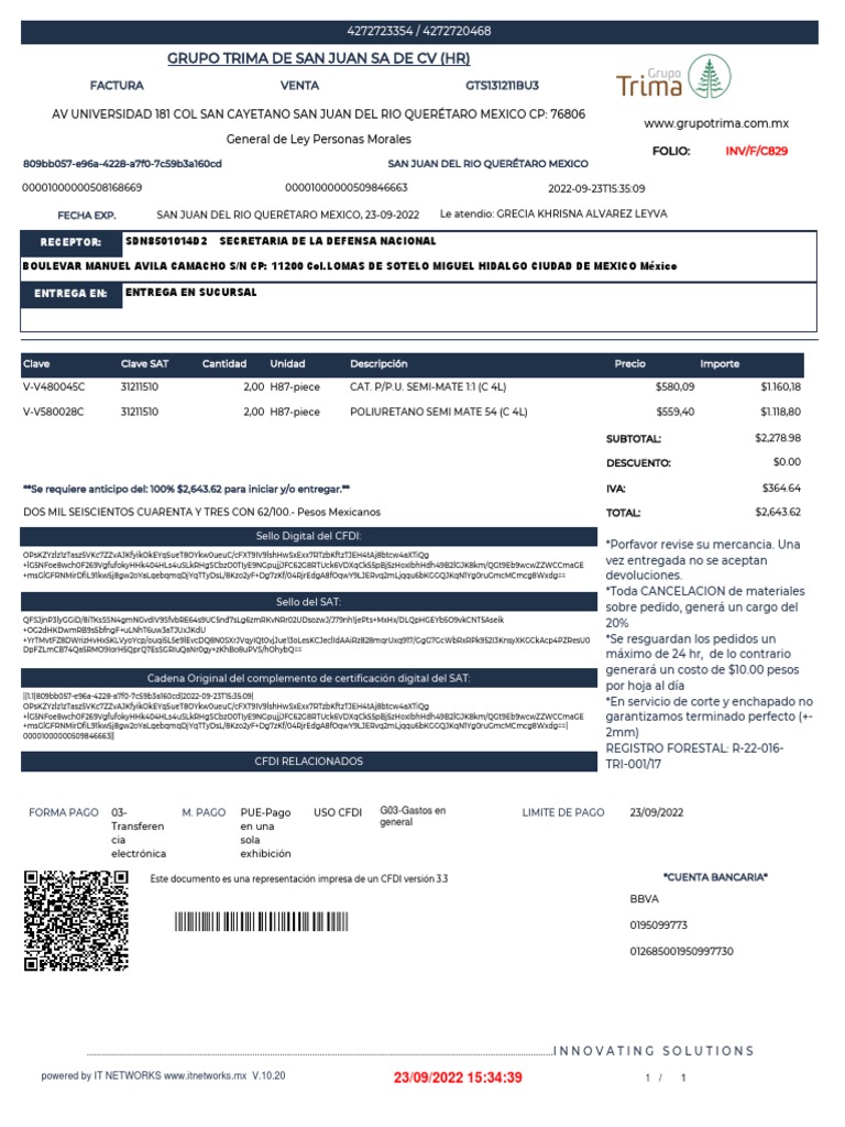 Factura GRUPO TRIMA DE SAN JUAN SA DE CV (M) - 1 | PDF