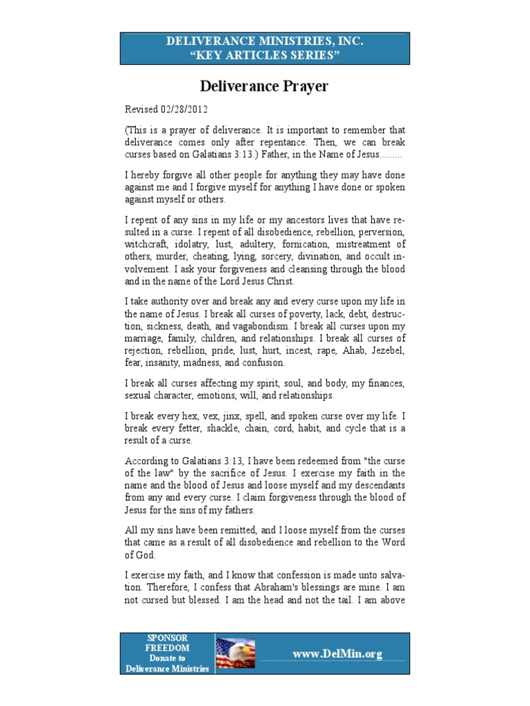 Deliverance Prayer for Breaking Curses | PDF | Deliverance Ministry | Jesus