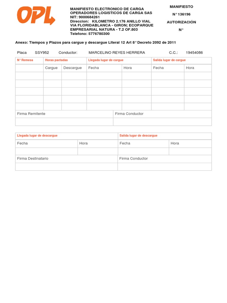 Placa SSY952 Conductor Marcelino Reyes Herrera C.C. 19454086 PDF