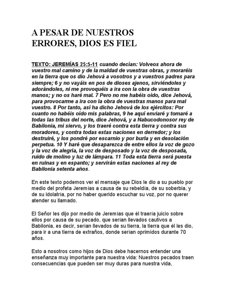 A Pesar de Nuestros Errores Dios Es Fiel. | PDF | Pecado | Jeremías