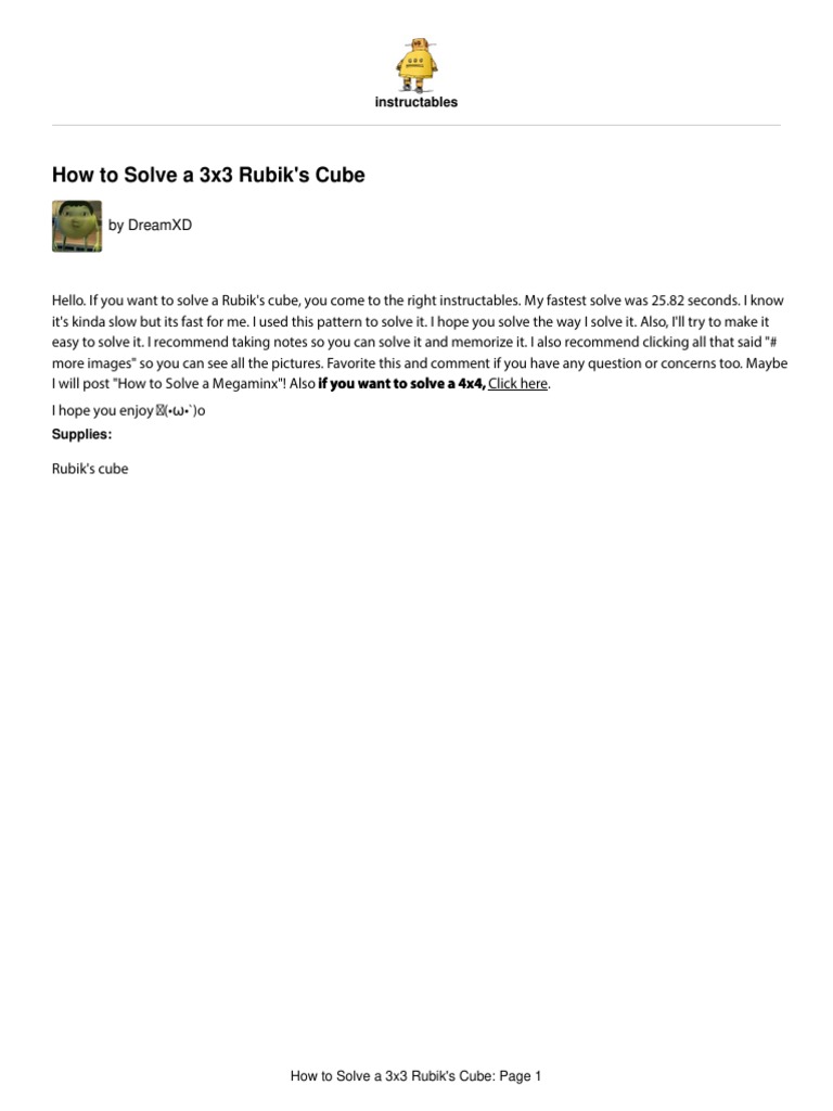 How To Solve A 3x3 Rubiks Cube 1 | PDF | Logic Puzzles | Recreational ...