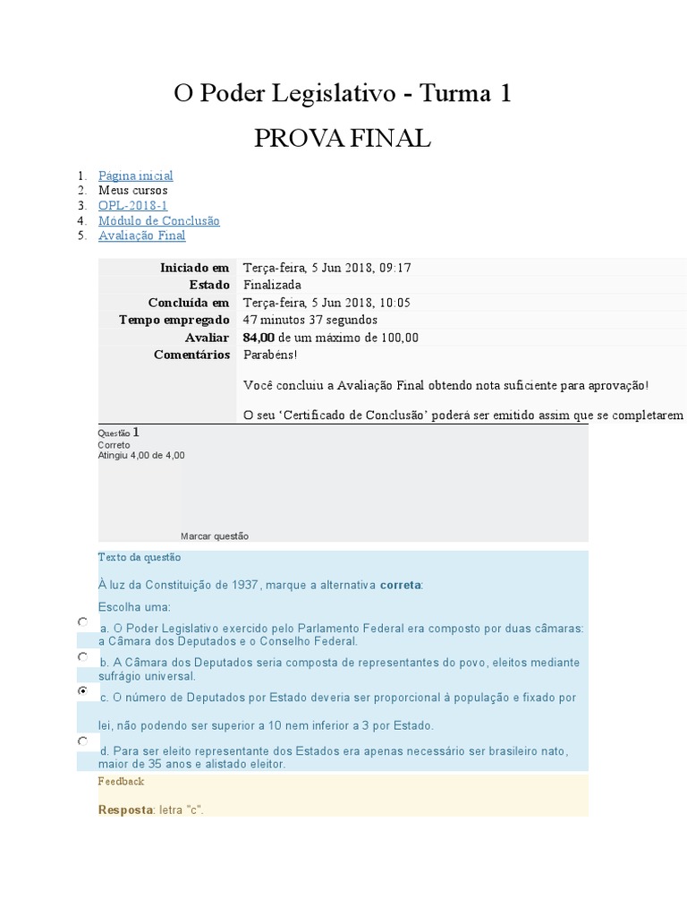 Prova Final Processo Legislativo ILB Senado | PDF | Eleições | República