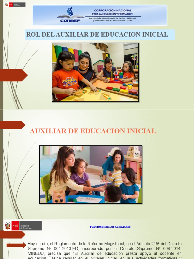 Funciones del Auxiliar de Educación Inicial | PDF | Maestros ...