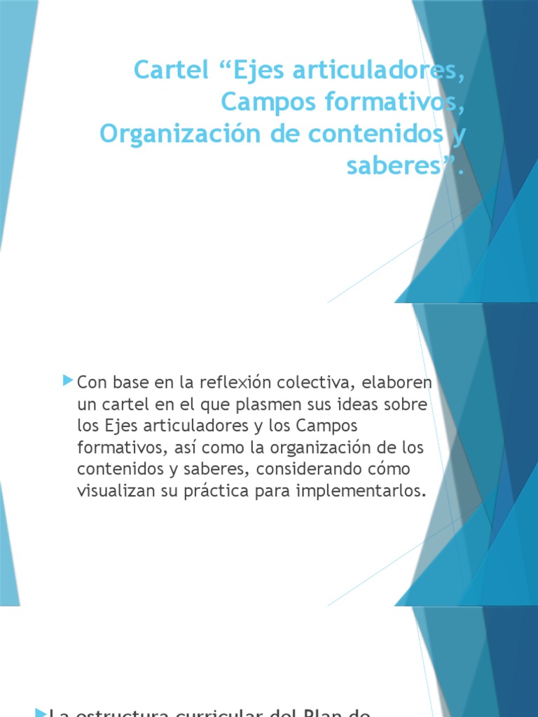 Cartel "Ejes Articuladores, Campos Formativos, Organización de